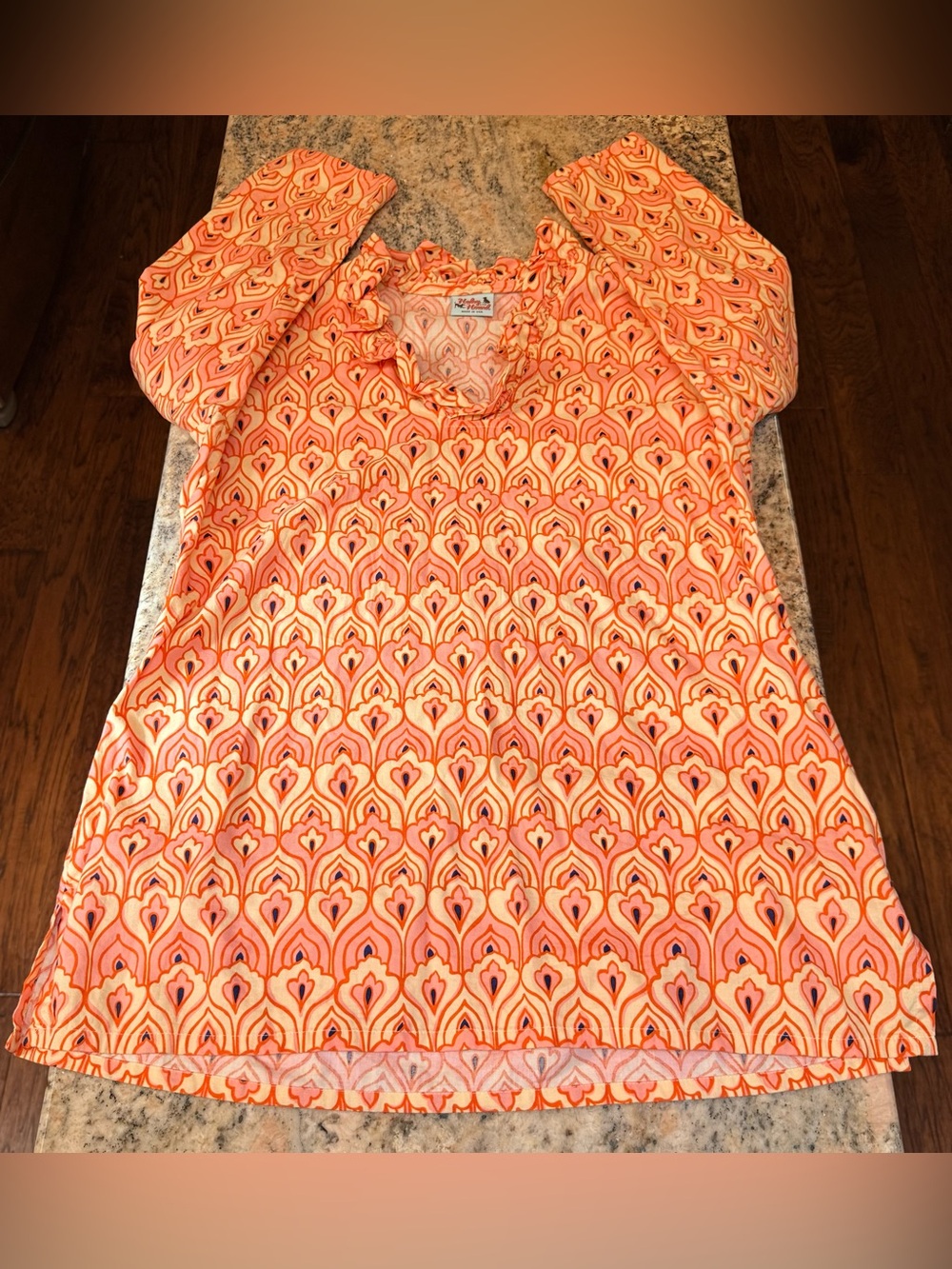 Haley & The Hound XL Geometric Print Cotton Shift Dress Ruffle Neck Boho USA - Picture 8 of 12